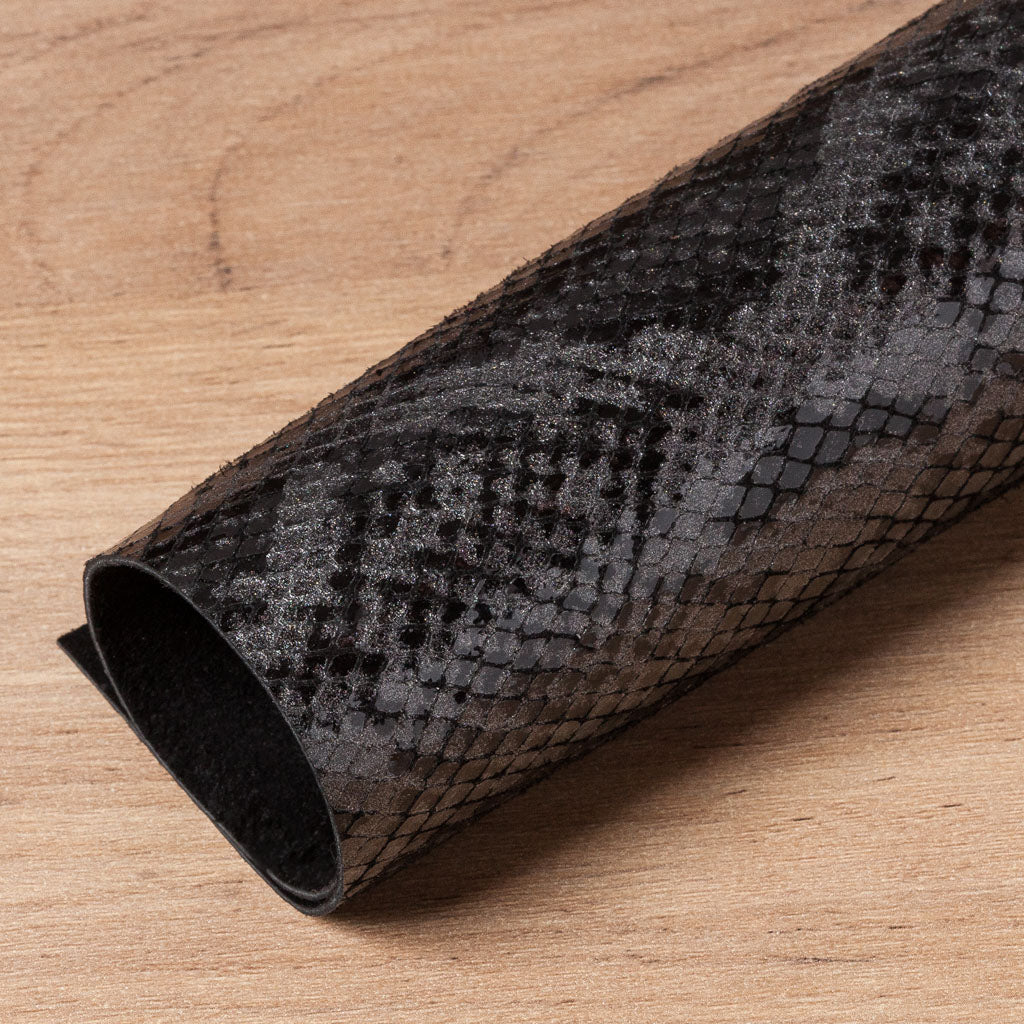 Black Snake Print Leather